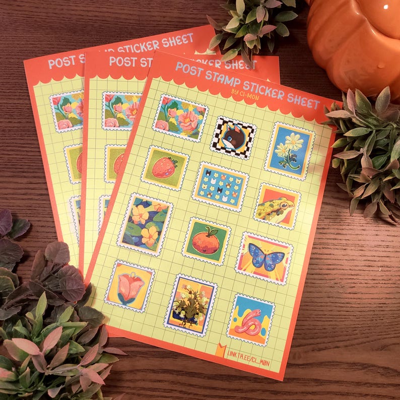 12 Cute Post Stamps Sticker Sheet