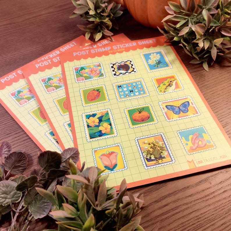12 Cute Post Stamps Sticker Sheet