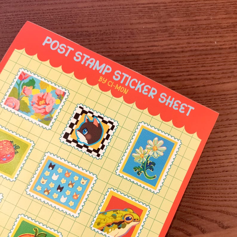 12 Cute Post Stamps Sticker Sheet