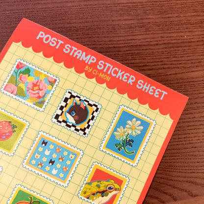 12 Cute Post Stamps Sticker Sheet