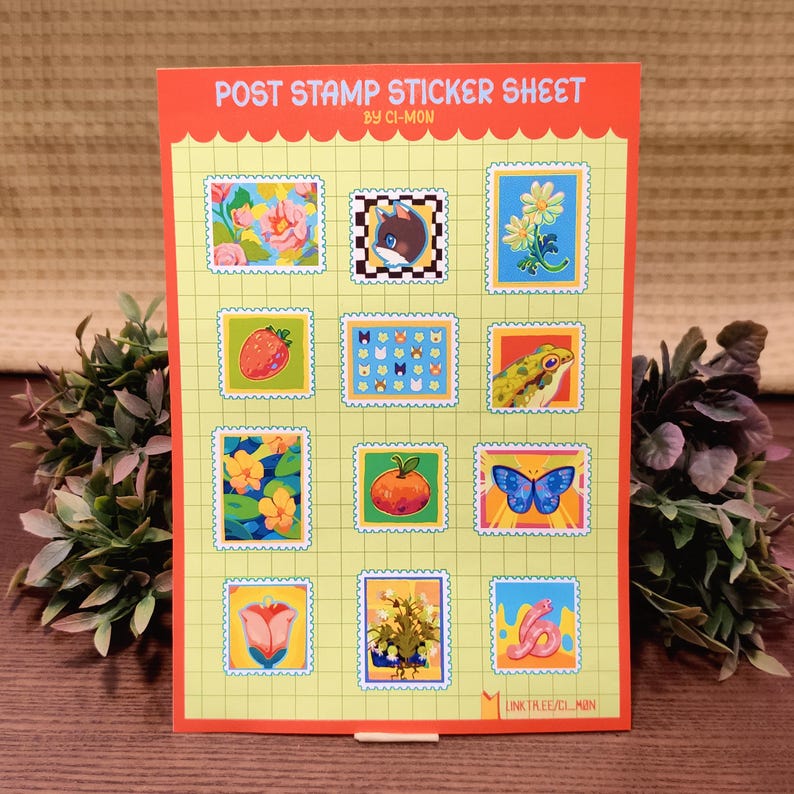 12 Cute Post Stamps Sticker Sheet