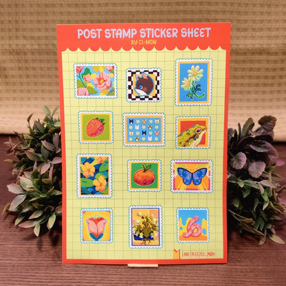 12 Cute Post Stamps Sticker Sheet