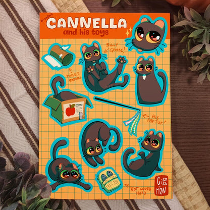 Foglio di adesivi Gatto ed i suoi giochi con 10 Sticker