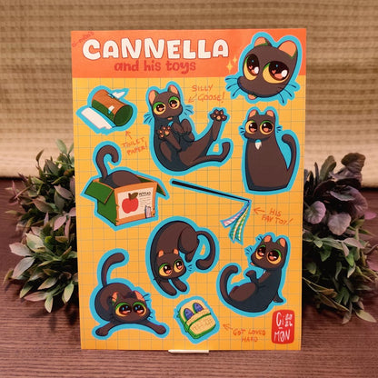 Foglio di adesivi Gatto ed i suoi giochi con 10 Sticker