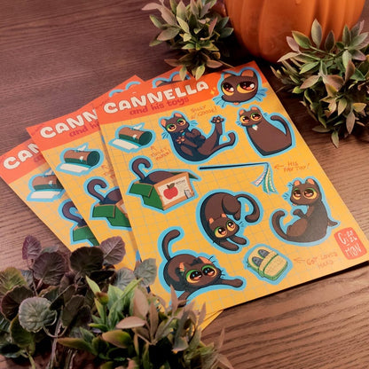 Foglio di adesivi Gatto ed i suoi giochi con 10 Sticker