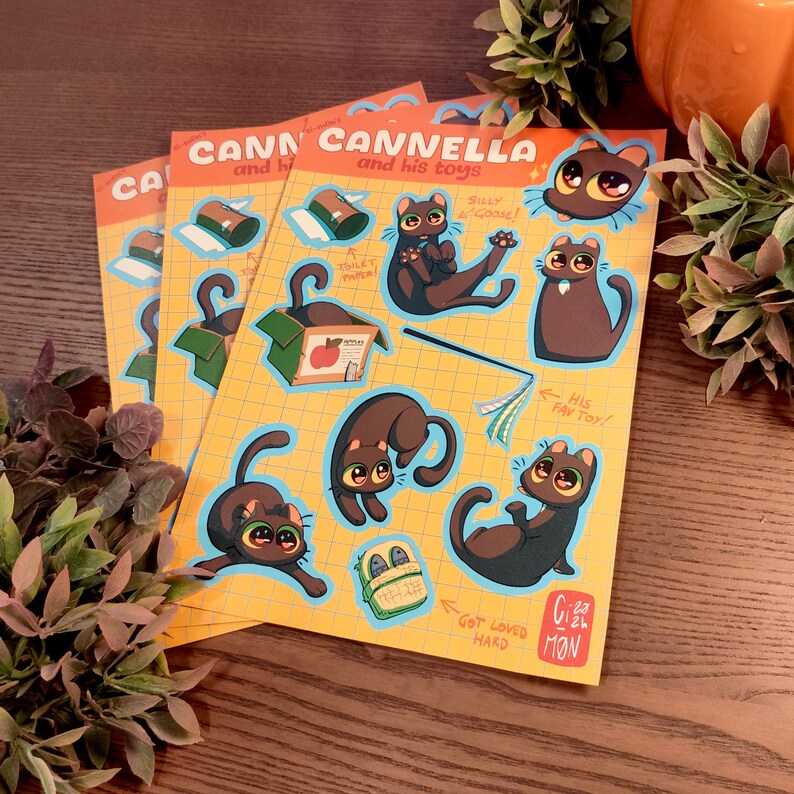 Foglio di adesivi Gatto ed i suoi giochi con 10 Sticker